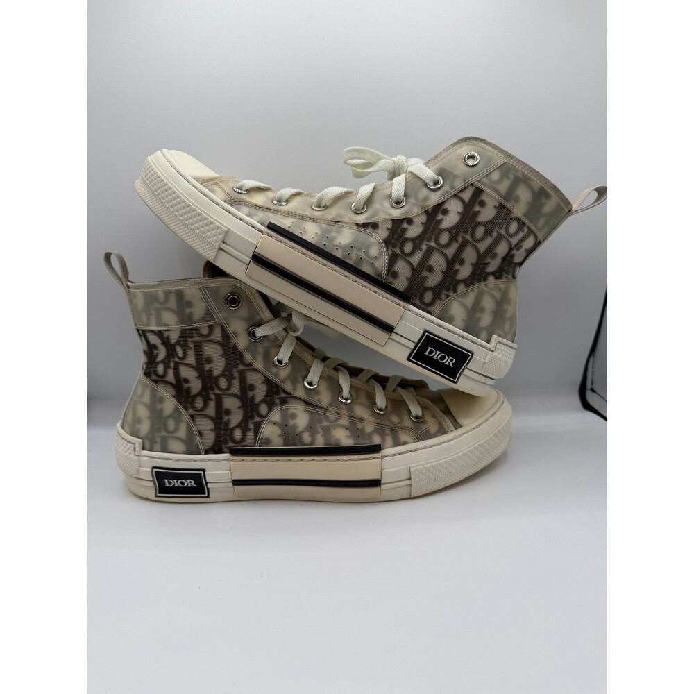 Dior B23 High Top Oblique Sneakers Beige Black Men's EU 41 Authentic Made Italy